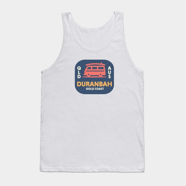 Retro Surfing Emblem Duranbah Gold Coast, Australia // Vintage Surfing Badge Tank Top by Now Boarding